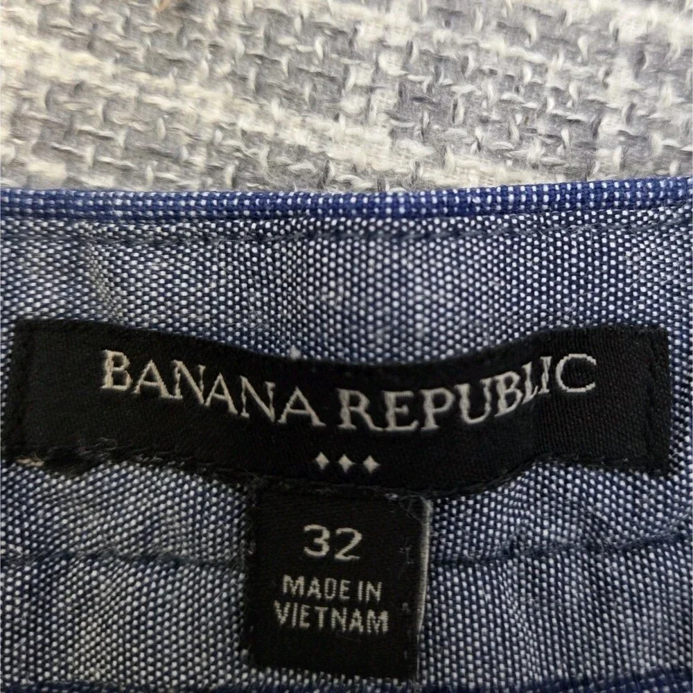 Banana Republic Aiden Short Men 34 Linen Blend Lakeside Blue 10in Inseam